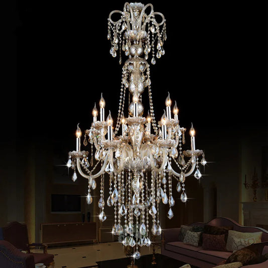 European Style Crystal Lamp Modern Living Room Simple Candle Light Large Complex Villa Project Staircase Chandelier 12/18 Arms