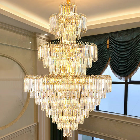 2025New European Duplex Large Chandelier Villa Building Middle Floor Living Room LED Crystal Lamp Hall Long Chandelier Luxury
