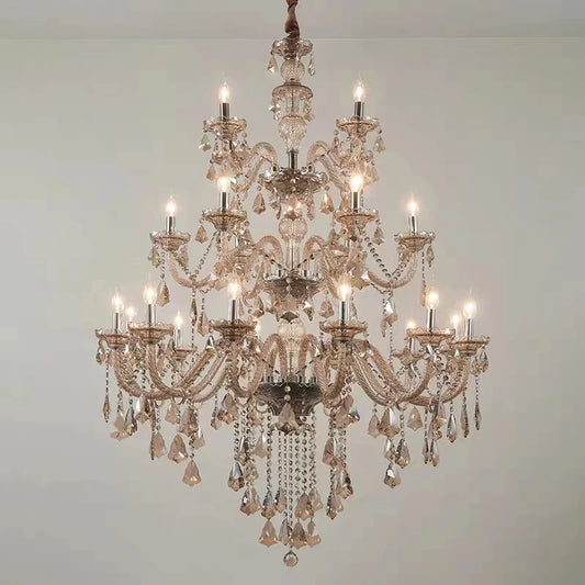 European 3 Layers Crystal Chandeliers Duplex Chandelier Living Room Lighting Hotel Lobby Restaurant Lighting Glass Chandelier
