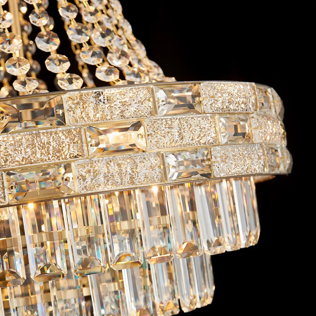 Luxury Gold Crystal Chandelier for High Ceiling Staircase Modern Large K9 Crystal Hanging Pendant Light Living Room Vila Lobby