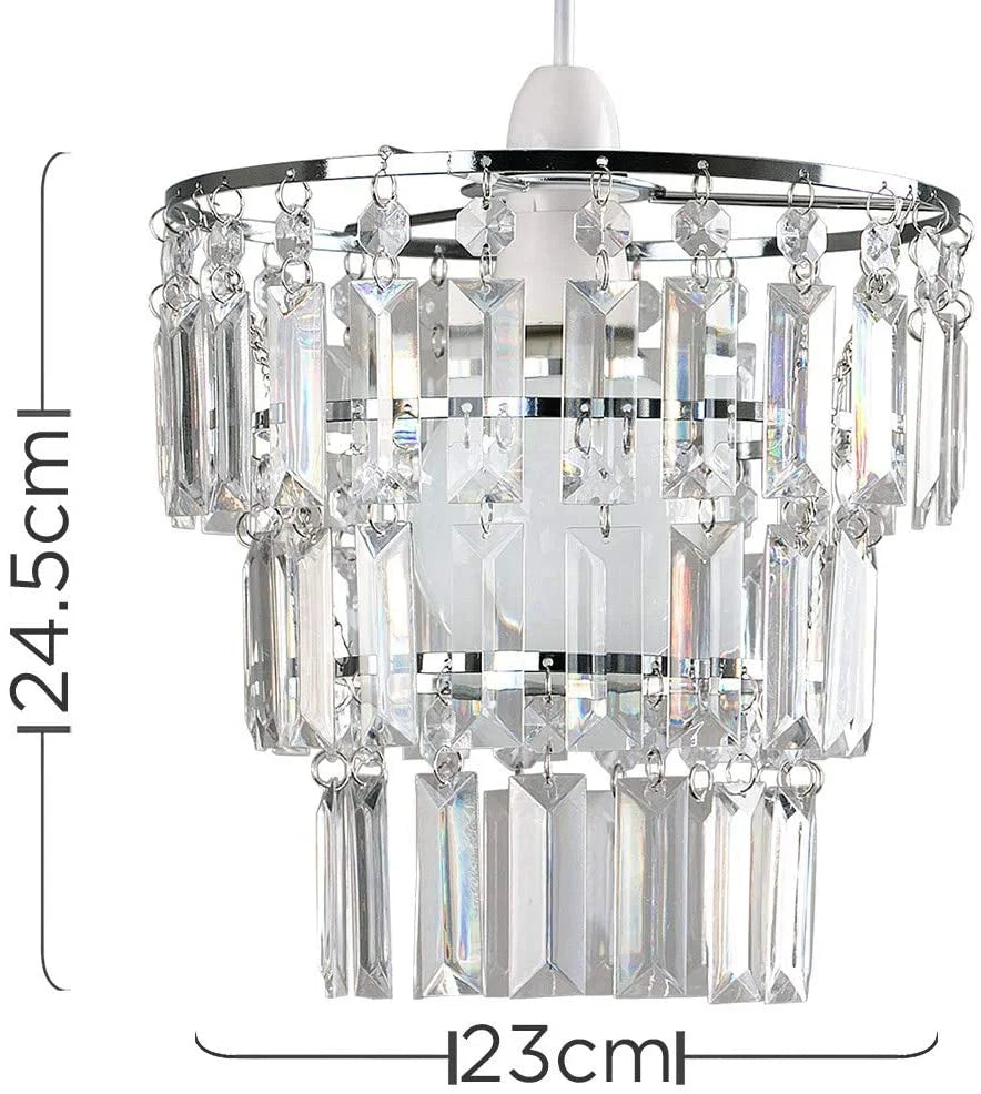 Lustre frisado claro com gotas acrílicas, Modern Chrome Lustre, Teto Pingente, Sombra Luz sem Kit Cordão, 3 Tiers