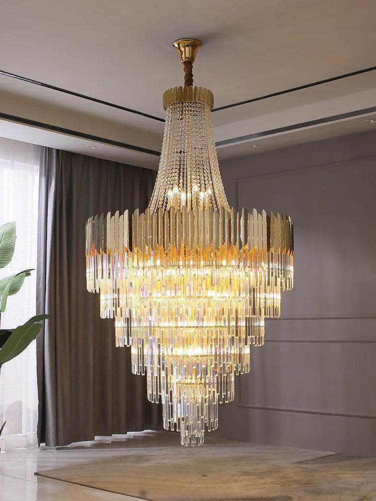 Large crystal chandelier gold luxury villa living room decoration LED chandelier