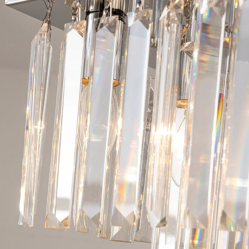 Modern silver crystal chandelier for dining room rectangle kitchen island suspension crystal lamps Luxury home decor led light