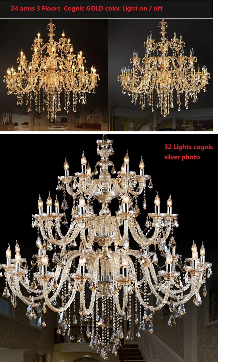 Large Villa 24/32/36/48 Lamps Crystal Chandelier Stair Long Restaurant Hotel Hall Lighting Fixture
