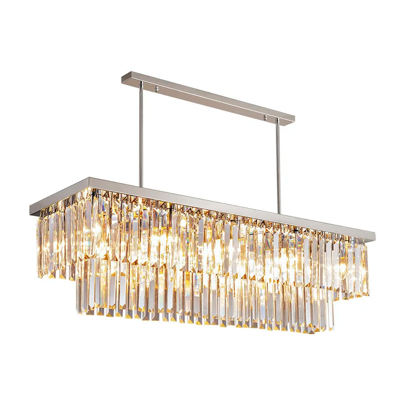 Modern silver crystal chandelier for dining room rectangle kitchen island suspension crystal lamps Luxury home decor led light