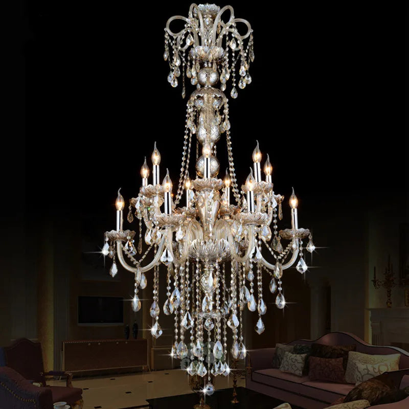European Style Crystal Lamp Modern Living Room Simple Candle Light Large Complex Villa Project Staircase Chandelier 12/18 Arms