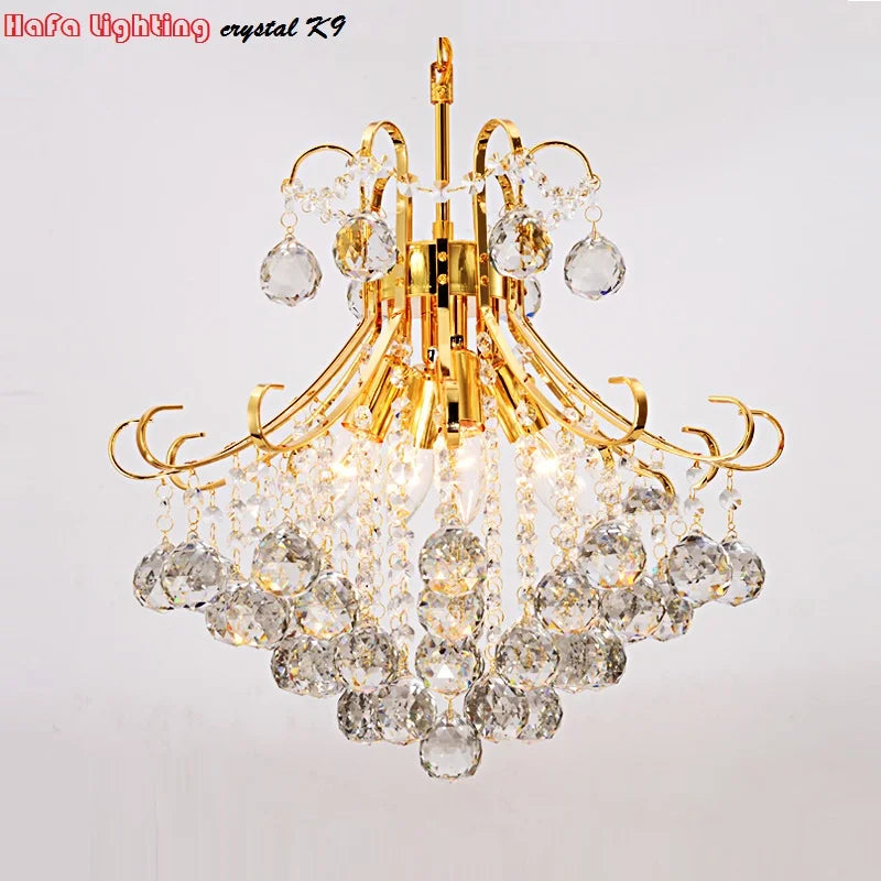 Candelabro De Cristal transparente/dorado moderno, Lustres De Cristal, luces De interior, colgantes, lámpara De sala De estar