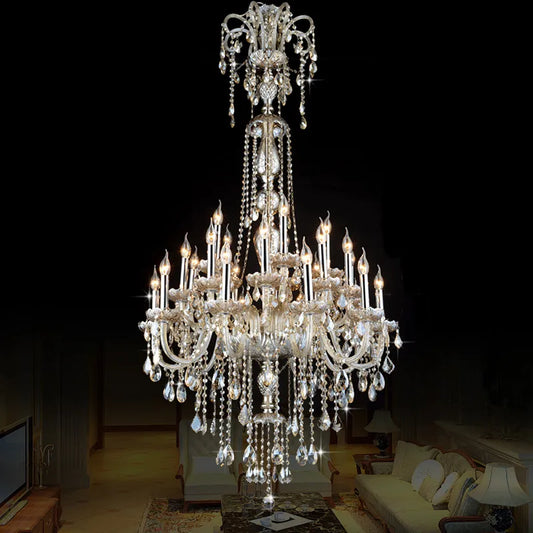 European Style Crystal Lamp Modern Living Room Simple Candle Light Large Complex Villa Project Staircase Chandelier 12/18 Arms
