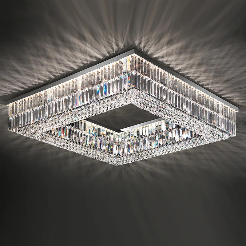 Modern Living Room Chandeliers Round/Square/Rectangle Chrome Hanging Light Fixtures Crystal Ceiling Chandelier For Bedroom Decor