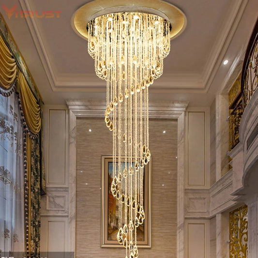 Modern Crystal Ceiling Lamp Spiral Design Crystal High Ceiling Pendant Light Chandelier for Living Room Hotel Stairs