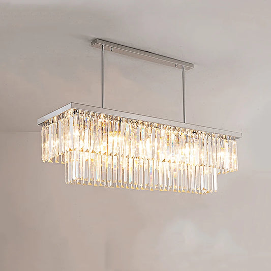 Modern silver crystal chandelier for dining room rectangle kitchen island suspension crystal lamps Luxury home decor led light