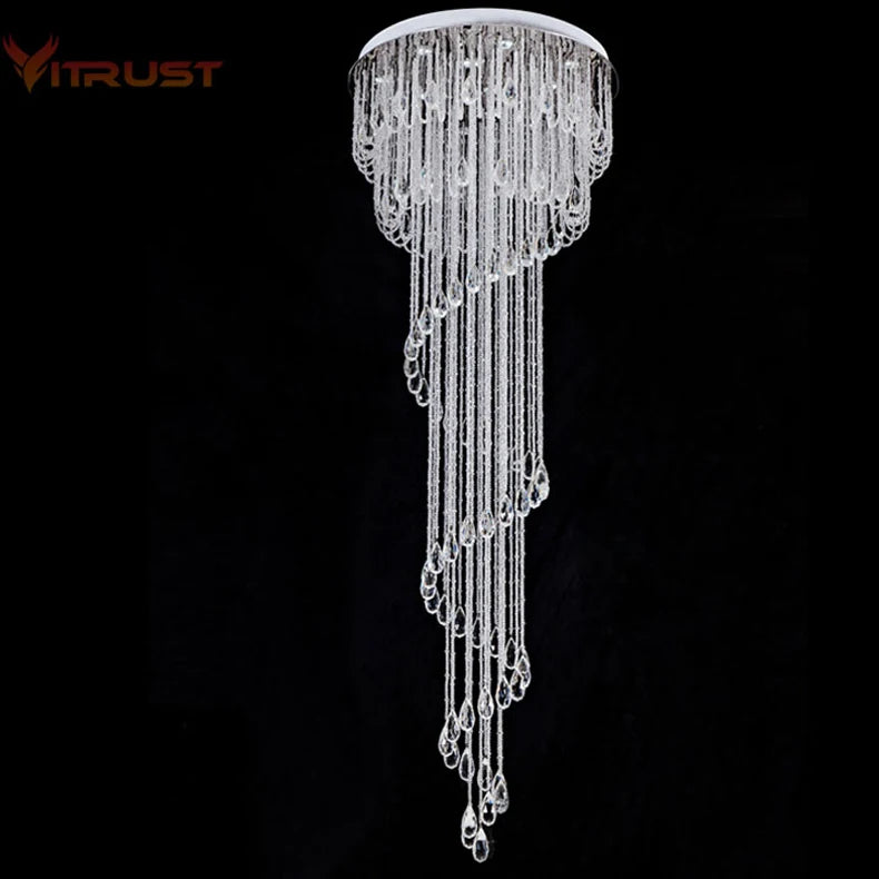 Modern Crystal Ceiling Lamp Spiral Design Crystal High Ceiling Pendant Light Chandelier for Living Room Hotel Stairs