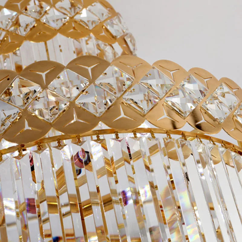 Modern Luxury Large Crystal Chandeliers Hanging Lamp For Villa Hotel Lobby Loft Living Room Decor Rotating Long Pendant Light