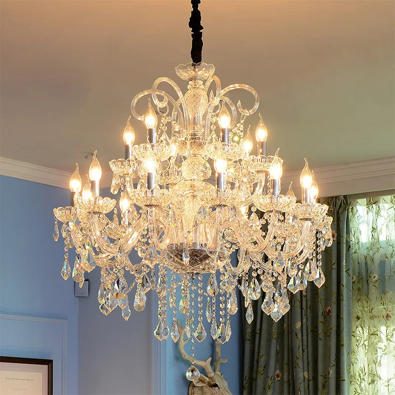 Luxury American elegant crystal chandelier led large crystal pendant lamp European crystal hanging light decoration lighting