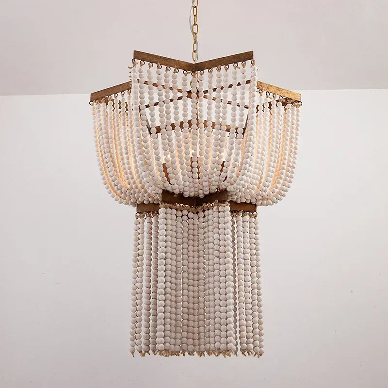 Big Wood chandelier beaded lighting fringe vintage nordic antique wood chandelier large kitchen farmhouse foyer bedroom church