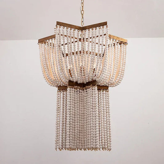 Big Wood chandelier beaded lighting fringe vintage nordic antique wood chandelier large kitchen farmhouse foyer bedroom church