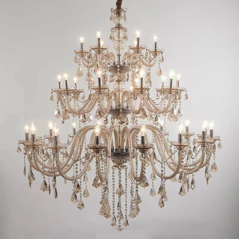 European 3 Layers Crystal Chandeliers Duplex Chandelier Living Room Lighting Hotel Lobby Restaurant Lighting Glass Chandelier