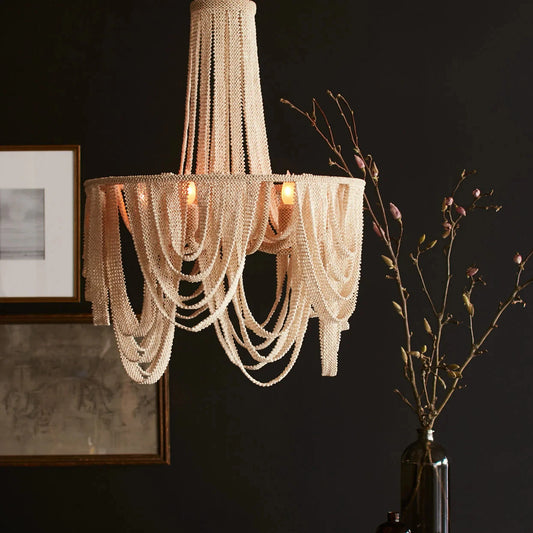 Coco Beads Chandelier Lamp, Boho Villa Hotel Lobby Pendant Lighting, Ceiling Lighting For Bedroom Staircase Dinning Living Room