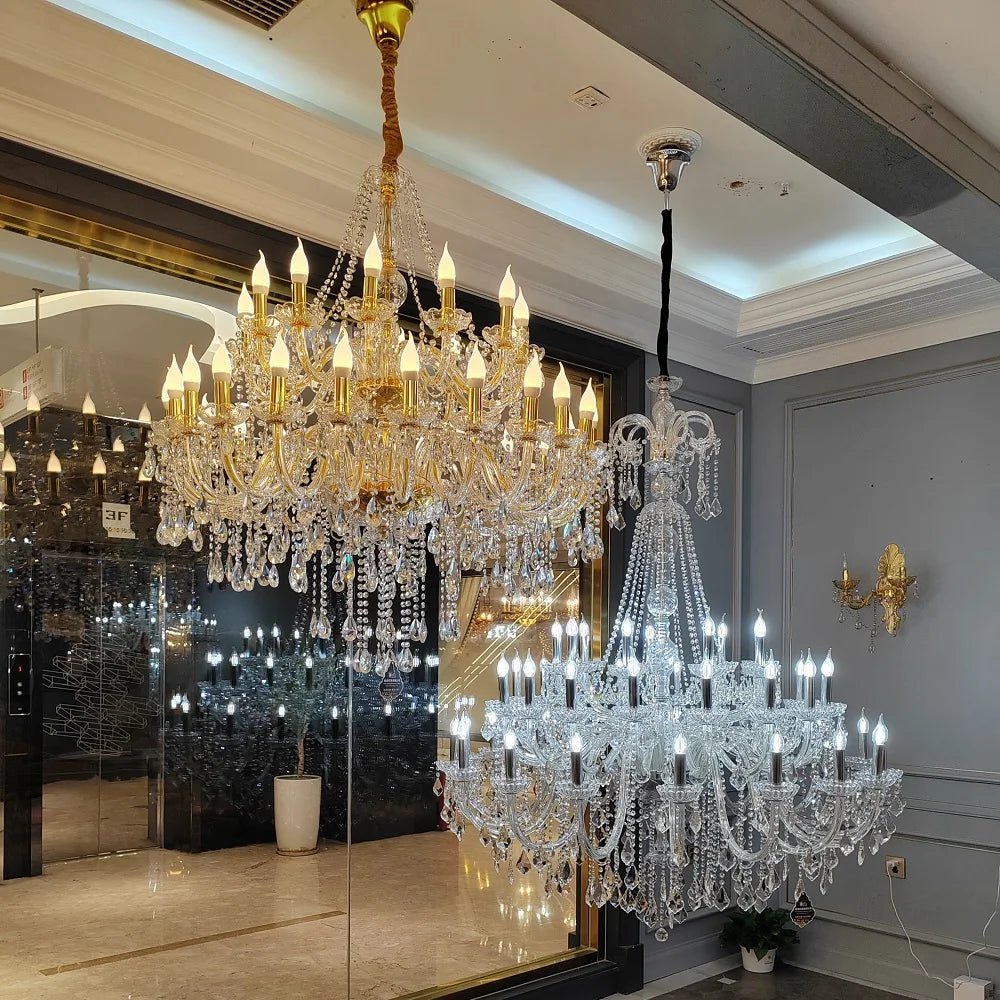 Large Luxury 36Lights Big K9 Golden/Chrome European Traditional Lighting Wedding Hall Lobby Led Luxury Candle Crystal Chandelier