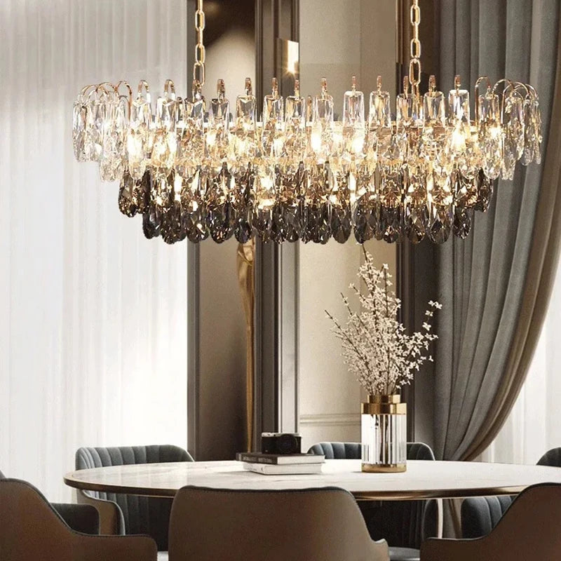 American Modern Luxury Chandelier Smoke Gray And Clear Crystal Art Light Home Decoration Suitable For Living Room, Dining Room