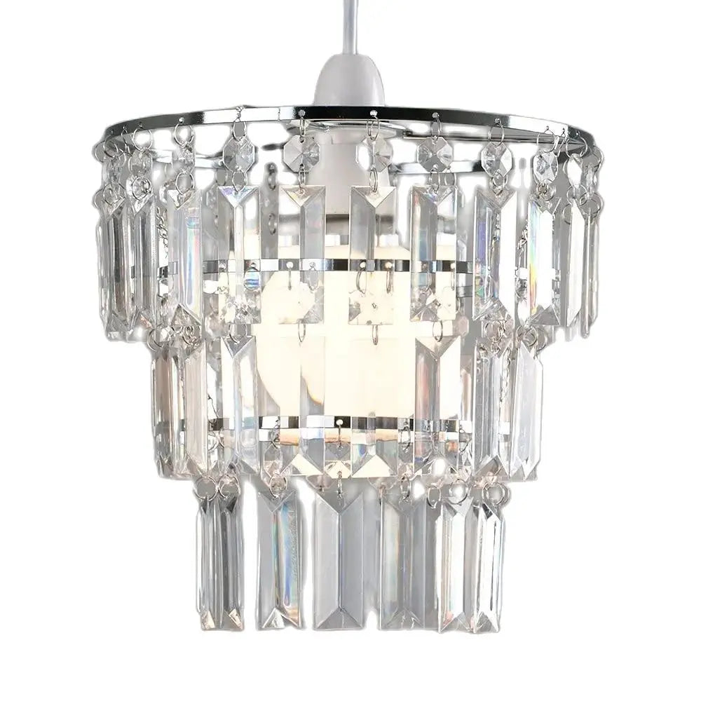 Lustre frisado claro com gotas acrílicas, Modern Chrome Lustre, Teto Pingente, Sombra Luz sem Kit Cordão, 3 Tiers