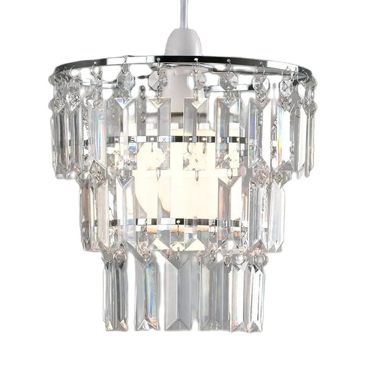 Lustre frisado claro com gotas acrílicas, Modern Chrome Lustre, Teto Pingente, Sombra Luz sem Kit Cordão, 3 Tiers