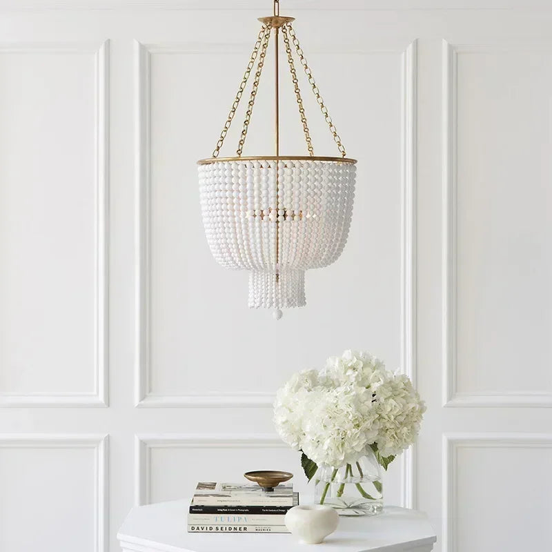La Couronne Perlée - Wood Bead Tiered Chandelier