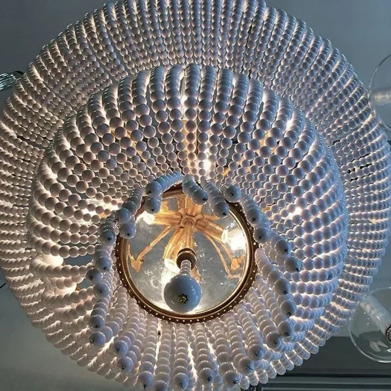 La Couronne Perlée - Wood Bead Tiered Chandelier