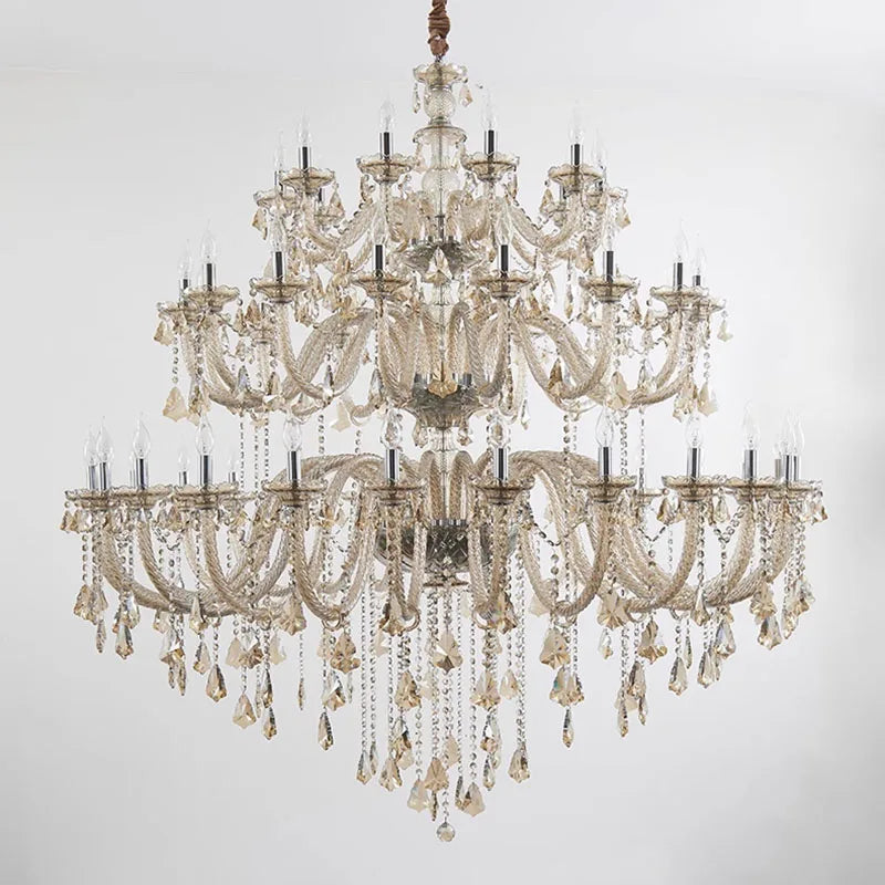 European 3 Layers Crystal Chandeliers Duplex Chandelier Living Room Lighting Hotel Lobby Restaurant Lighting Glass Chandelier