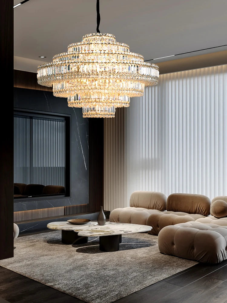 Crystal Chandeliers LED Luxury Home Lighting Fixture for Foyer Hanging Lamps Designer Decor Lustre Living Room High Ceiling