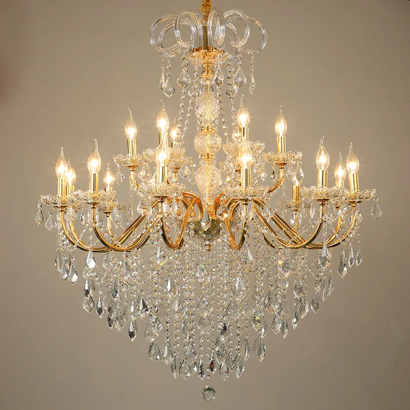 Wrought Iron Crystal Pendant Chandelier Gold / Chrome  Lamps For Living Room Ceiling Bedroom Villa  Hall Suspension Lights