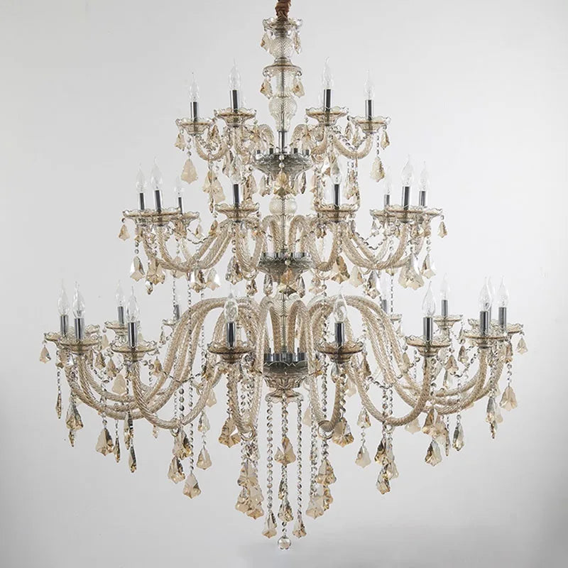 European 3 Layers Crystal Chandeliers Duplex Chandelier Living Room Lighting Hotel Lobby Restaurant Lighting Glass Chandelier