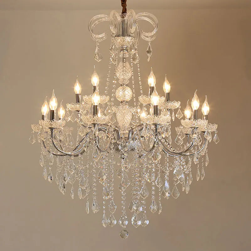 Wrought Iron Crystal Pendant Chandelier Gold / Chrome  Lamps For Living Room Ceiling Bedroom Villa  Hall Suspension Lights