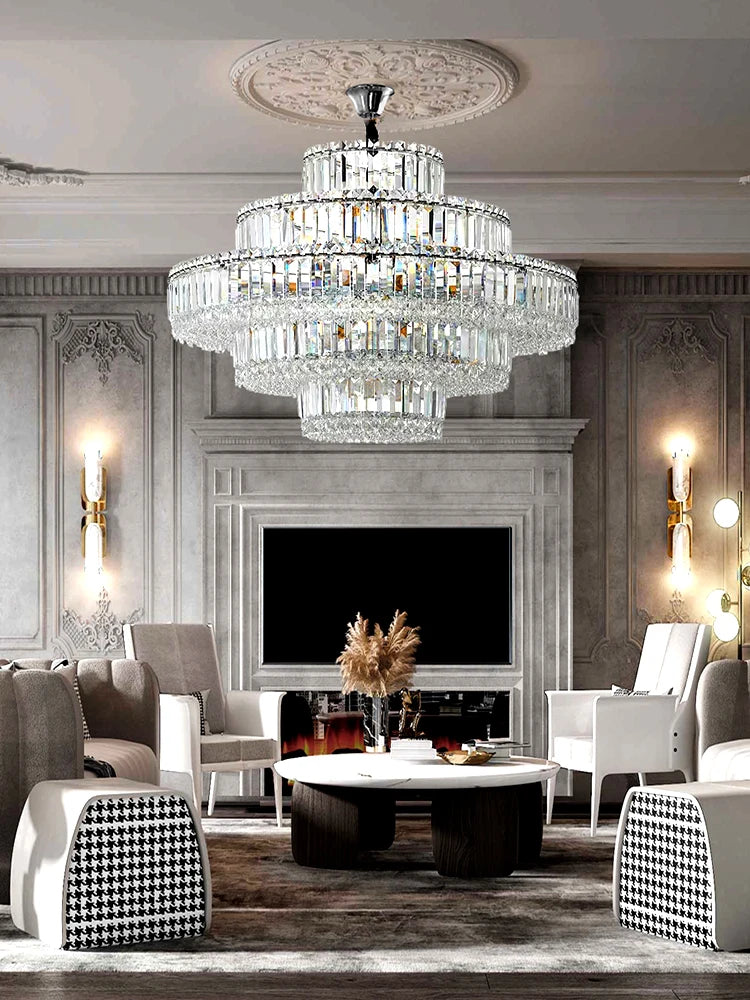 Crystal Chandeliers LED Luxury Home Lighting Fixture for Foyer Hanging Lamps Designer Decor Lustre Living Room High Ceiling
