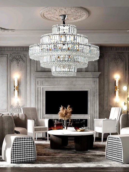 Crystal Chandeliers LED Luxury Home Lighting Fixture for Foyer Hanging Lamps Designer Decor Lustre Living Room High Ceiling