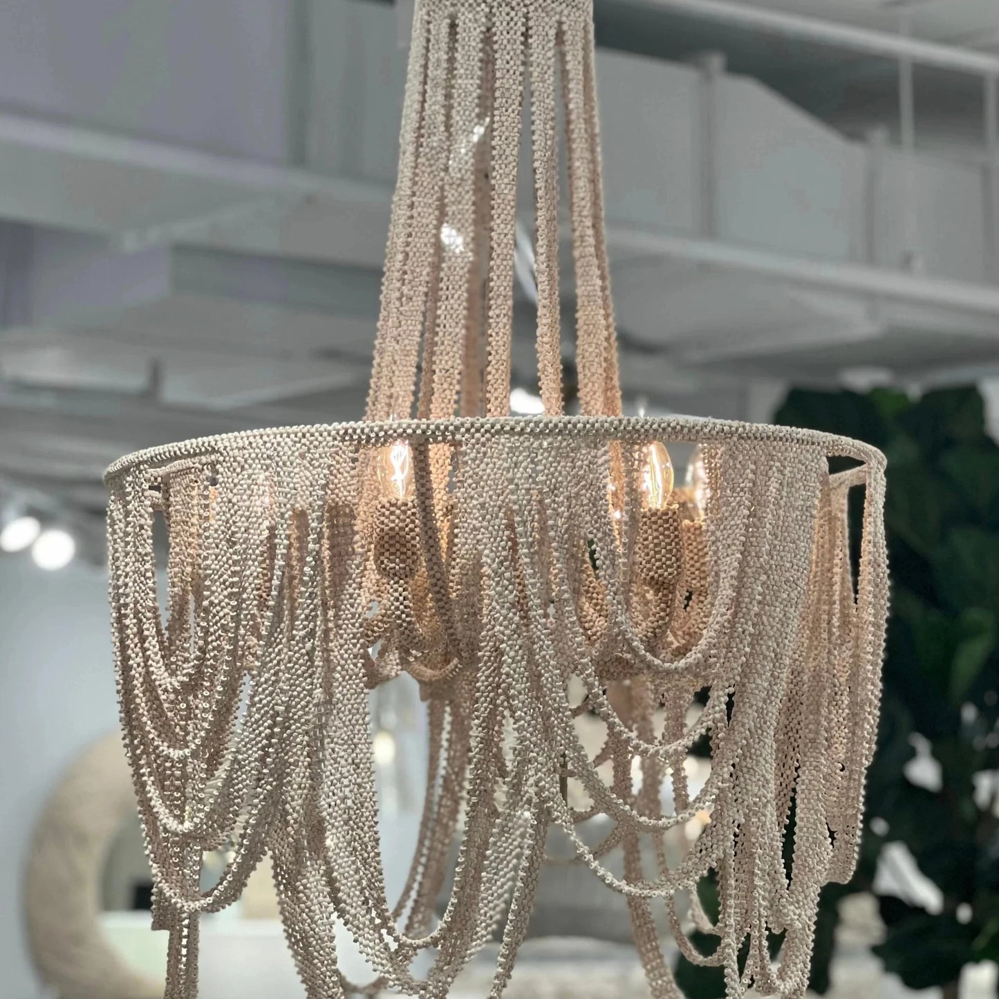 Coco Beads Chandelier Lamp, Boho Villa Hotel Lobby Pendant Lighting, Ceiling Lighting For Bedroom Staircase Dinning Living Room