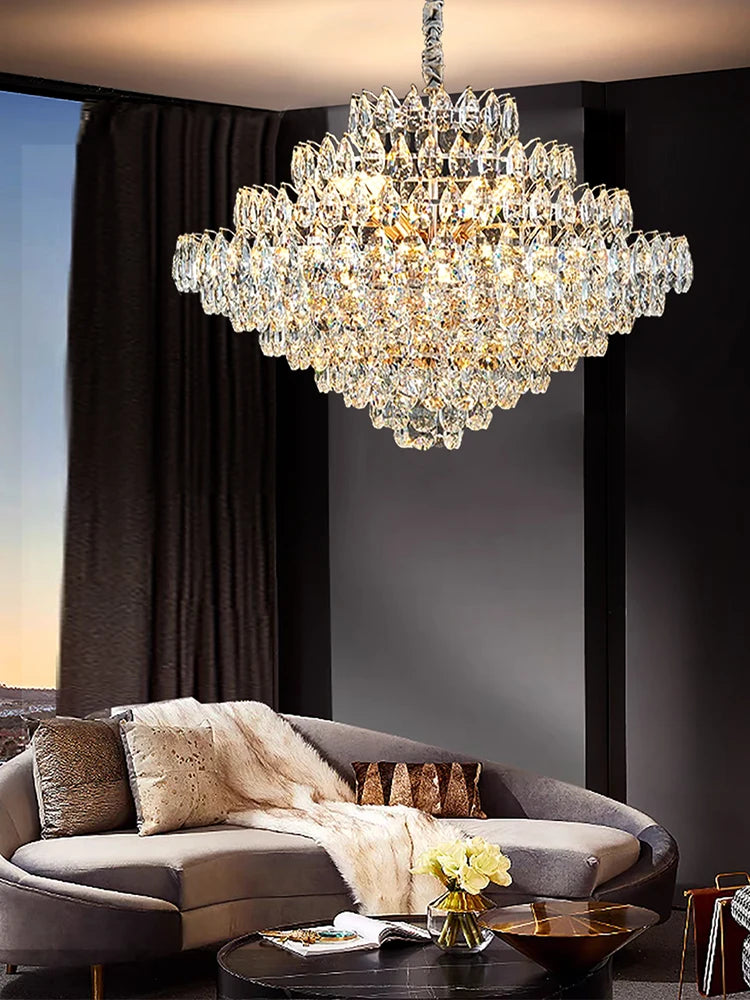Luxury Crystal Big Chandeliers for Living Room Decor Modern Art Designer Luminaire Lustre Hight Ceiling Pendant Home Lamps Hall