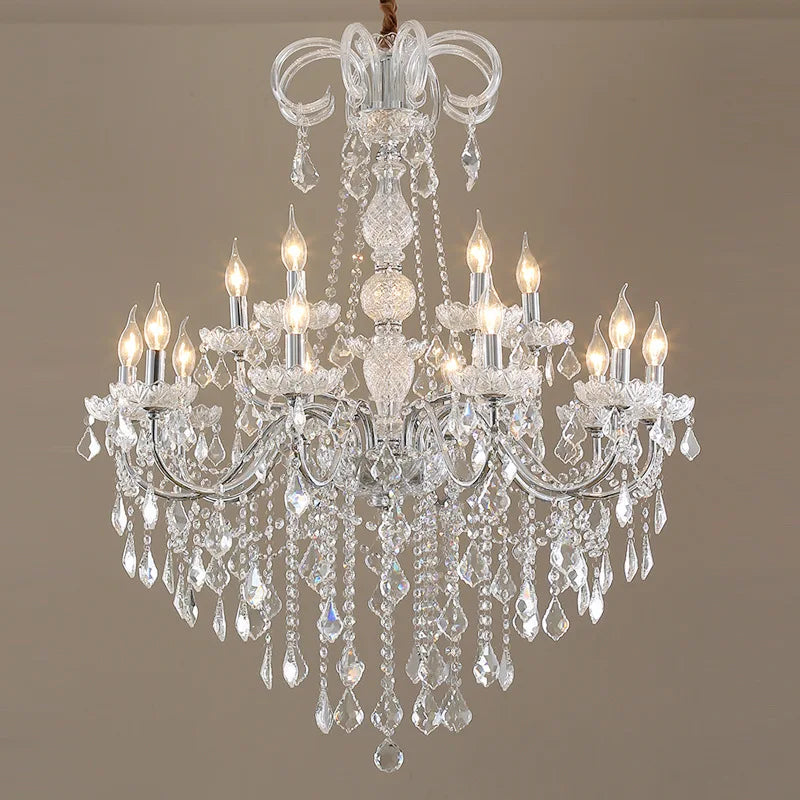 Wrought Iron Crystal Pendant Chandelier Gold / Chrome  Lamps For Living Room Ceiling Bedroom Villa  Hall Suspension Lights
