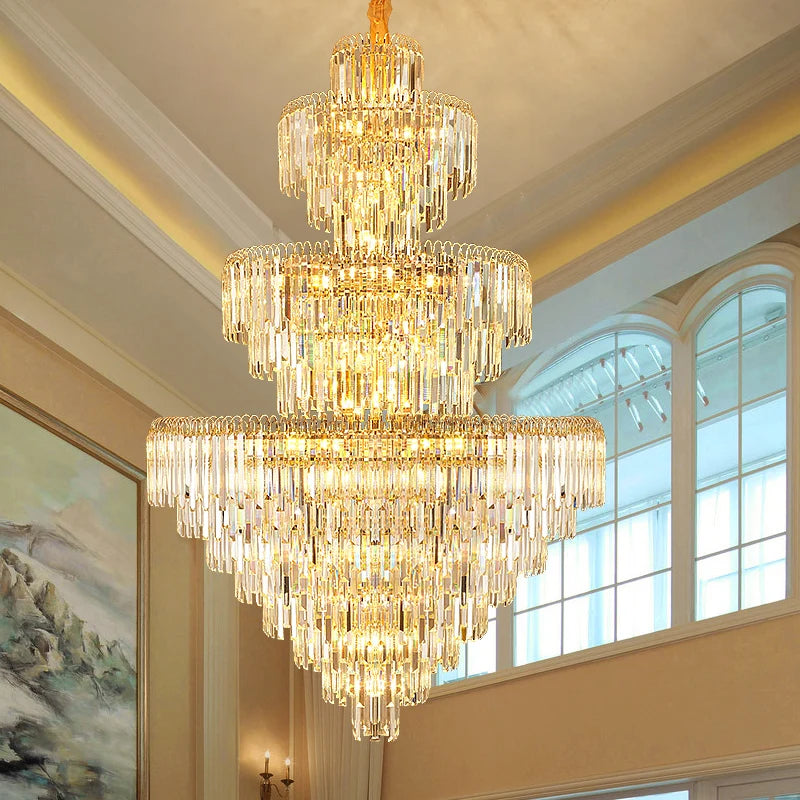 2025New European Duplex Large Chandelier Villa Building Middle Floor Living Room LED Crystal Lamp Hall Long Chandelier Luxury