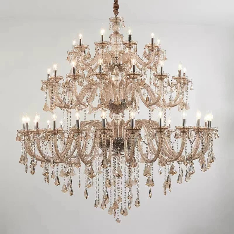 European 3 Layers Crystal Chandeliers Duplex Chandelier Living Room Lighting Hotel Lobby Restaurant Lighting Glass Chandelier