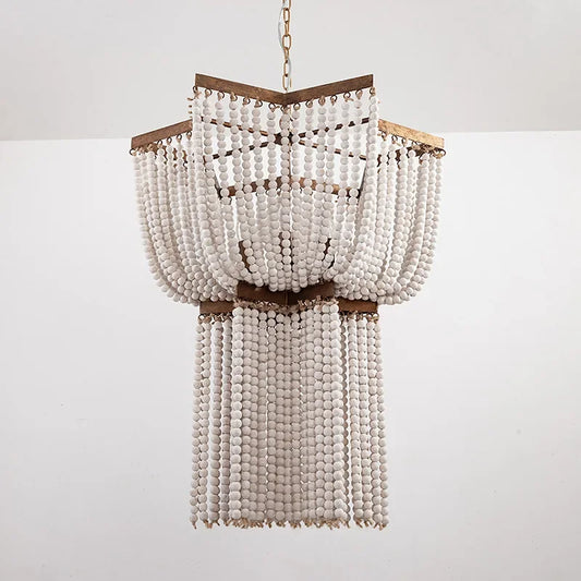 Big Wood chandelier beaded lighting fringe vintage nordic antique wood chandelier large kitchen farmhouse foyer bedroom church