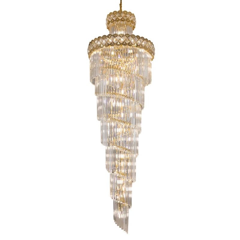Modern Luxury Large Crystal Chandeliers Hanging Lamp For Villa Hotel Lobby Loft Living Room Decor Rotating Long Pendant Light