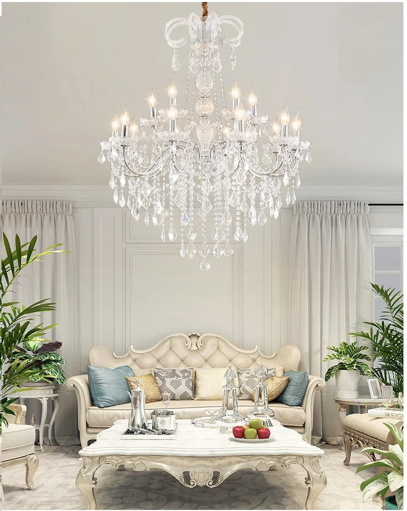 Wrought Iron Crystal Pendant Chandelier Gold / Chrome  Lamps For Living Room Ceiling Bedroom Villa  Hall Suspension Lights