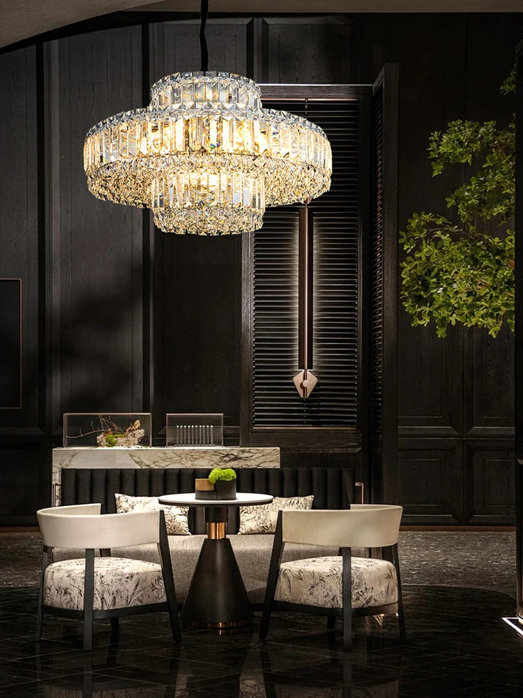 Crystal Chandeliers LED Luxury Home Lighting Fixture for Foyer Hanging Lamps Designer Decor Lustre Living Room High Ceiling