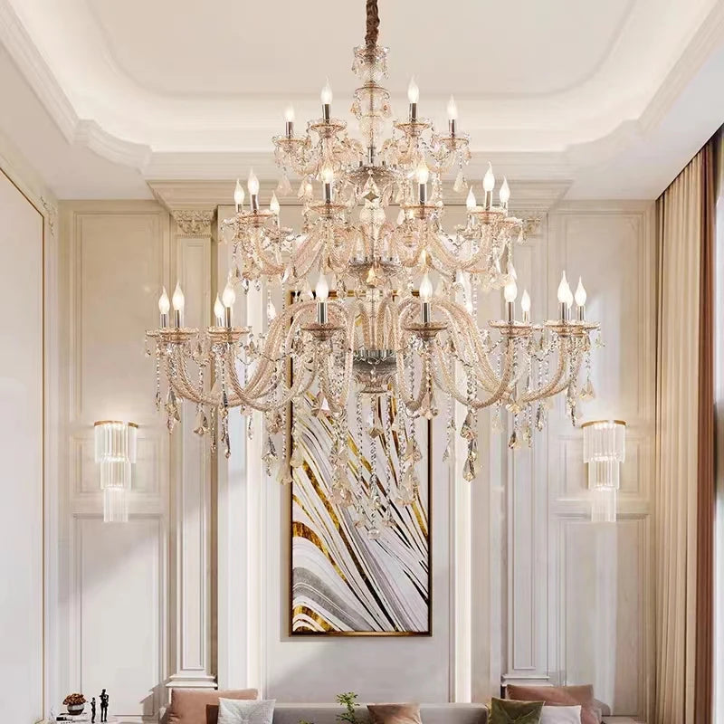 European 3 Layers Crystal Chandeliers Duplex Chandelier Living Room Lighting Hotel Lobby Restaurant Lighting Glass Chandelier