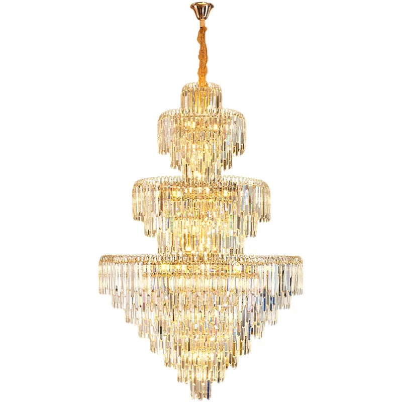 2025New European Duplex Large Chandelier Villa Building Middle Floor Living Room LED Crystal Lamp Hall Long Chandelier Luxury
