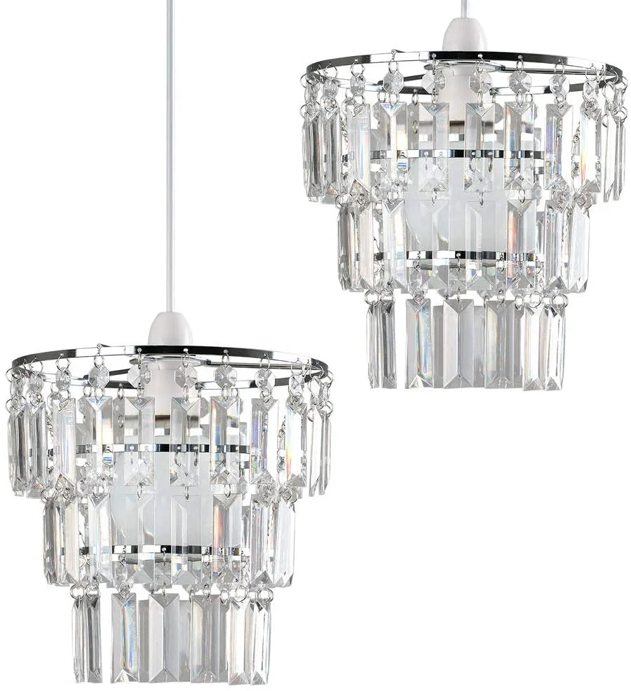 Lustre frisado claro com gotas acrílicas, Modern Chrome Lustre, Teto Pingente, Sombra Luz sem Kit Cordão, 3 Tiers