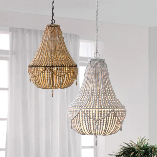 La Couronne Perlée - Wood Bead Crown Chandelier