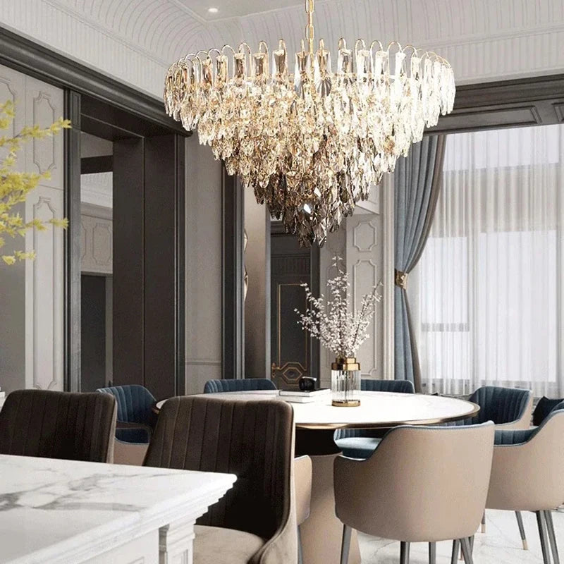 American Modern Luxury Chandelier Smoke Gray And Clear Crystal Art Light Home Decoration Suitable For Living Room, Dining Room