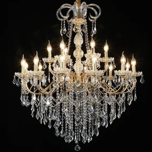 Wrought Iron Crystal Pendant Chandelier Gold / Chrome  Lamps For Living Room Ceiling Bedroom Villa  Hall Suspension Lights